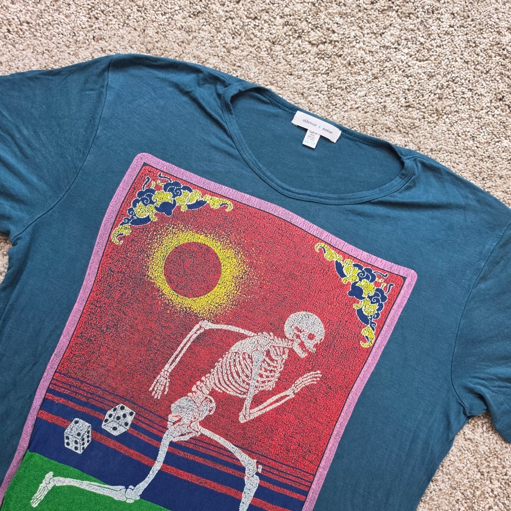 Silence + Noise Eternal Chance Skeleton Tarot Tee Womens XS Teal Graphic T-Shirt